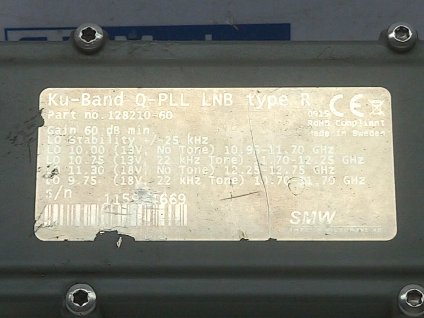 SMW Ku-Band Q-PLL LNB Type R 128210-60 Swedish Microwave