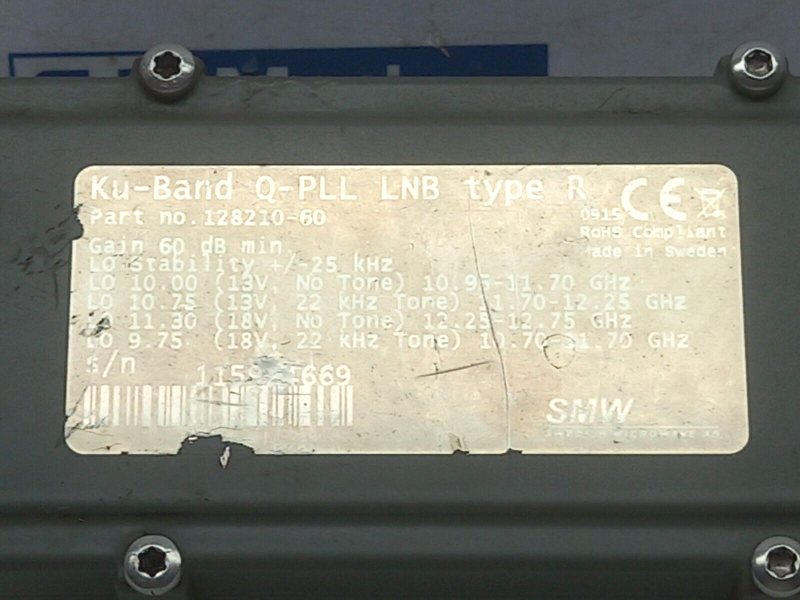 SMW Ku-Band Q-PLL LNB Type R 128210-60 Swedish Microwave