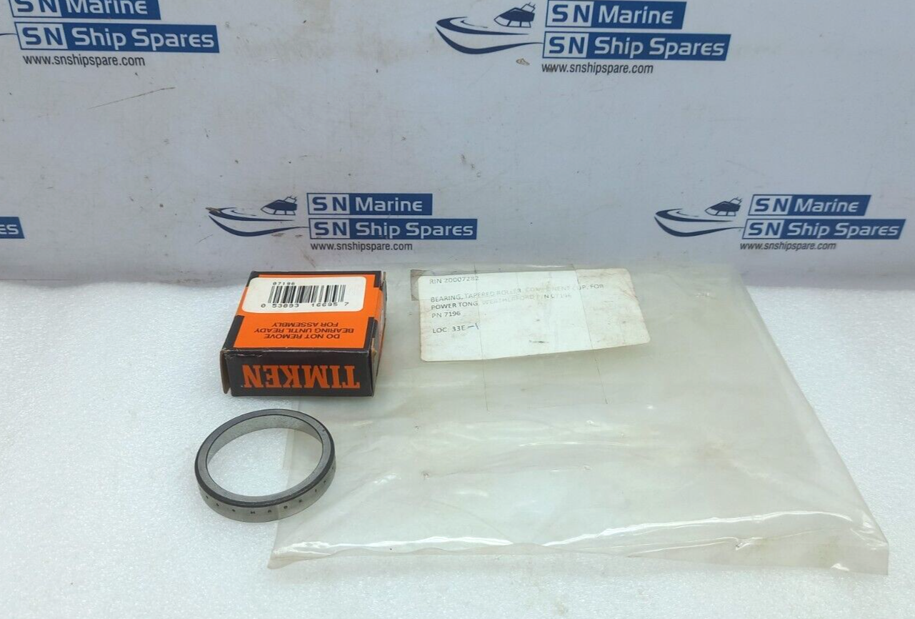 Timken 07196 Tapered Roller Bearing, Component Cup For Power Tong 5PCs In Lot