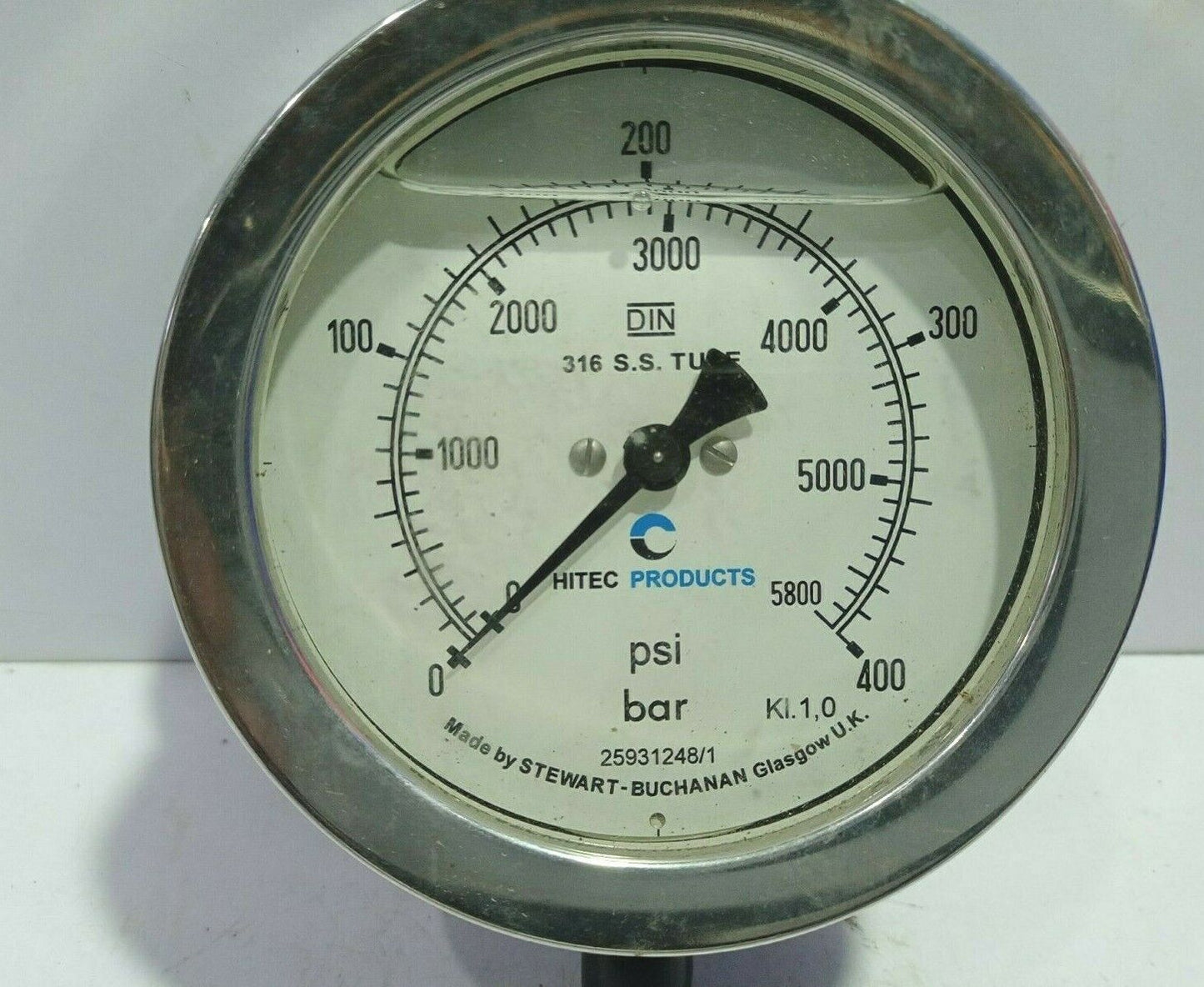 Stewart 0-5800PSI 0-400Bar Pressure Gauge Hitec Products 316 SS Tube