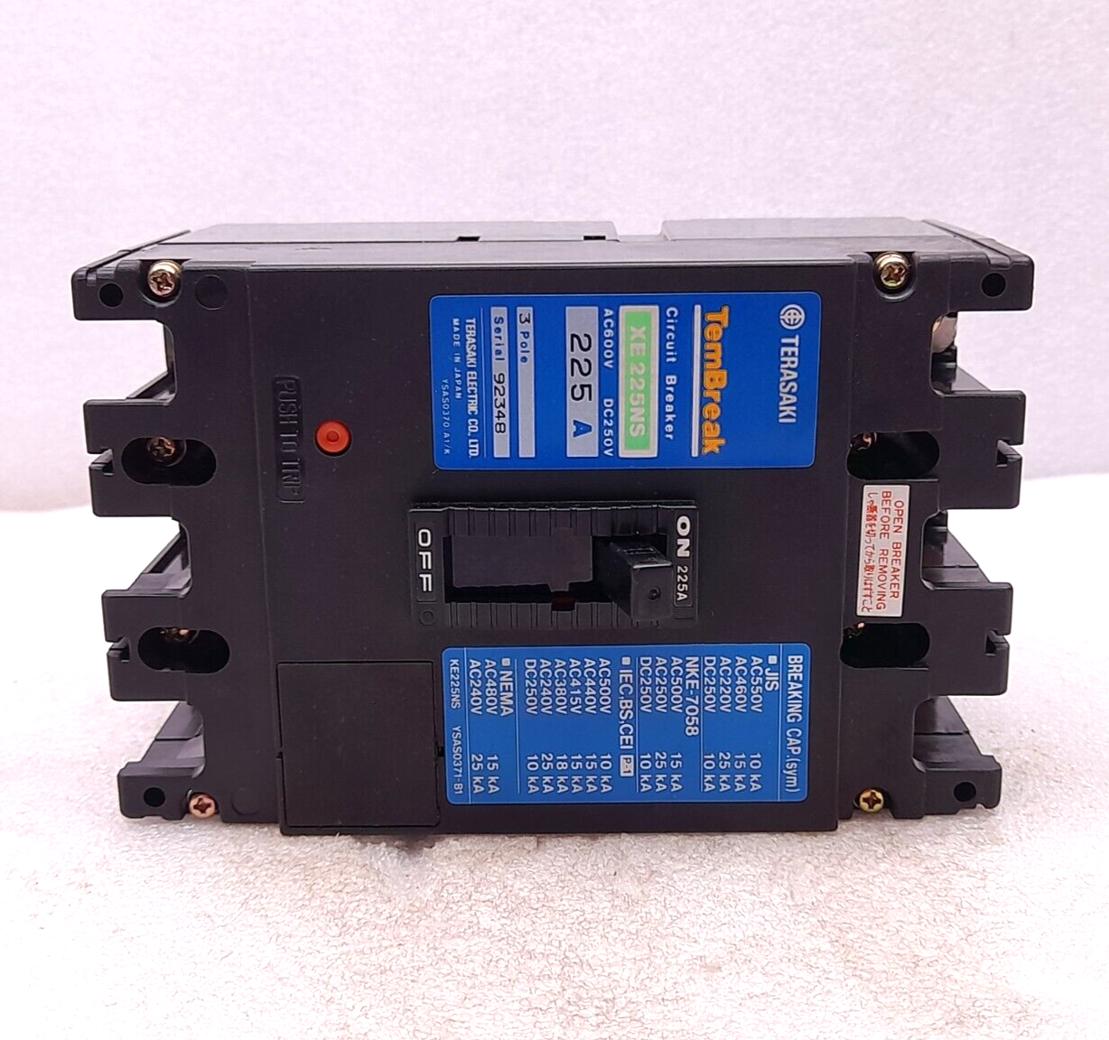 Terasaki TemBreak XE225NS Circuit Breaker 225A 3P XE 225NS