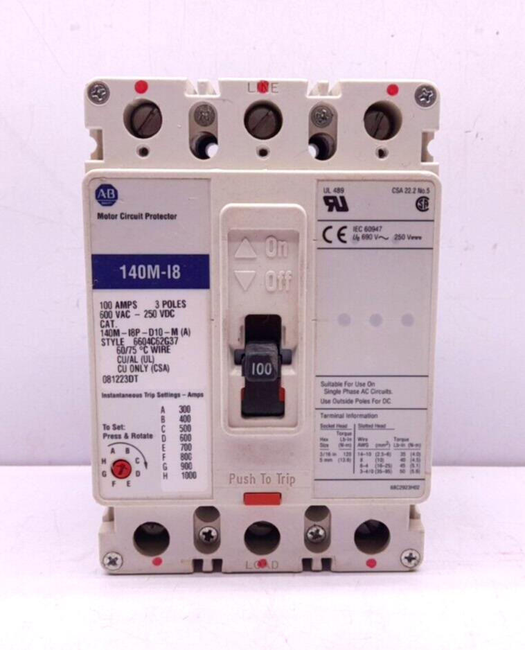 Allen Bradley 140M-I8P-D10-M (A) Circuit Breaker 100A 3P 140M-I8