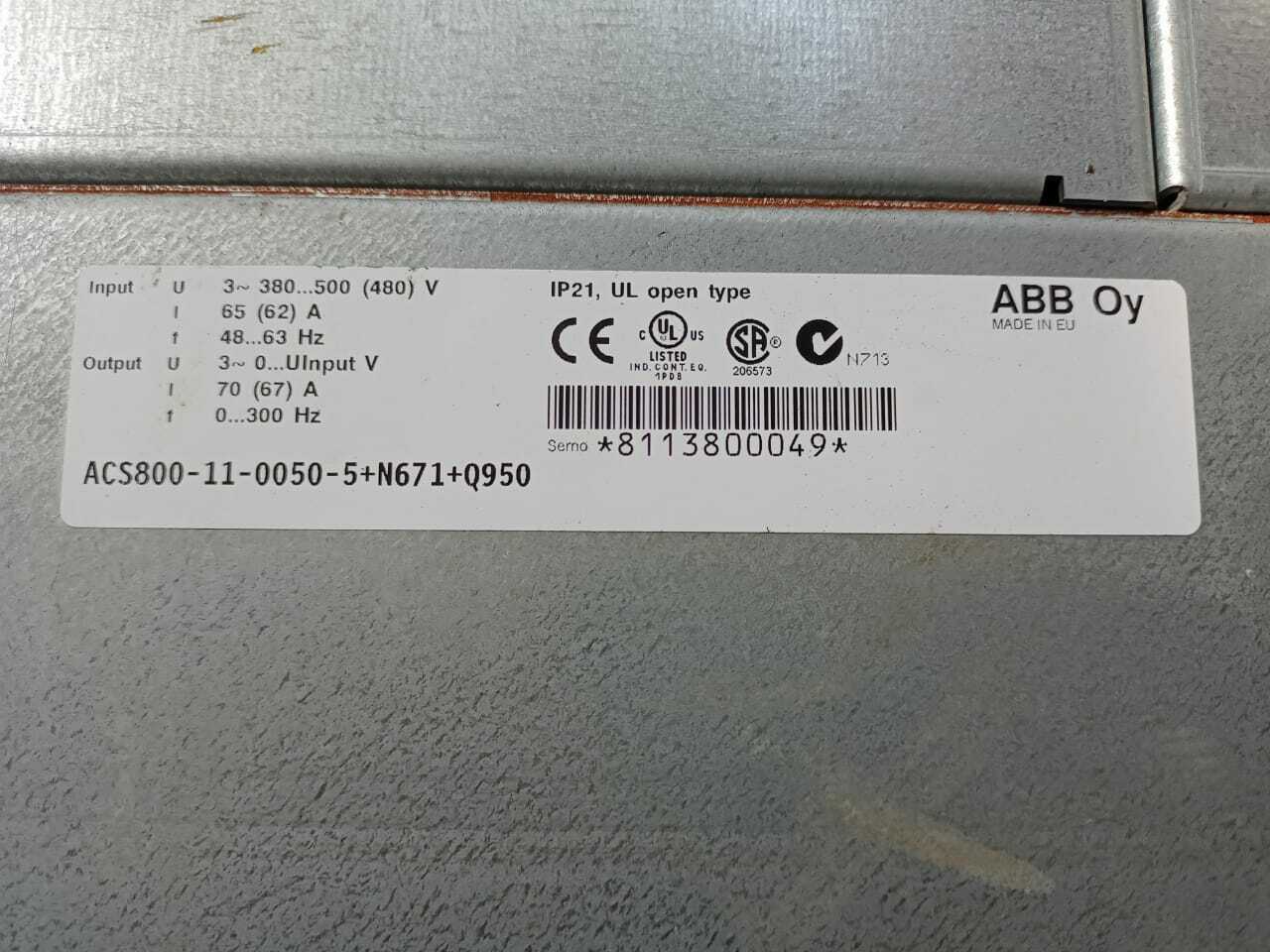 ABB ACS800-11-0050-5+N671+Q950 Drive