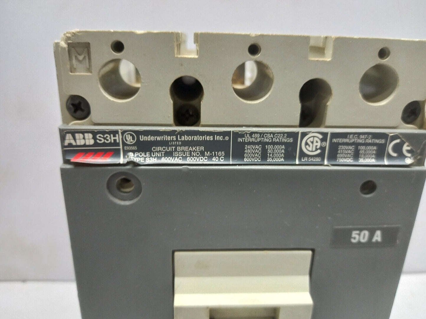 ABB S3H Circuit Breaker 50A 3P 600VAC 600VDC