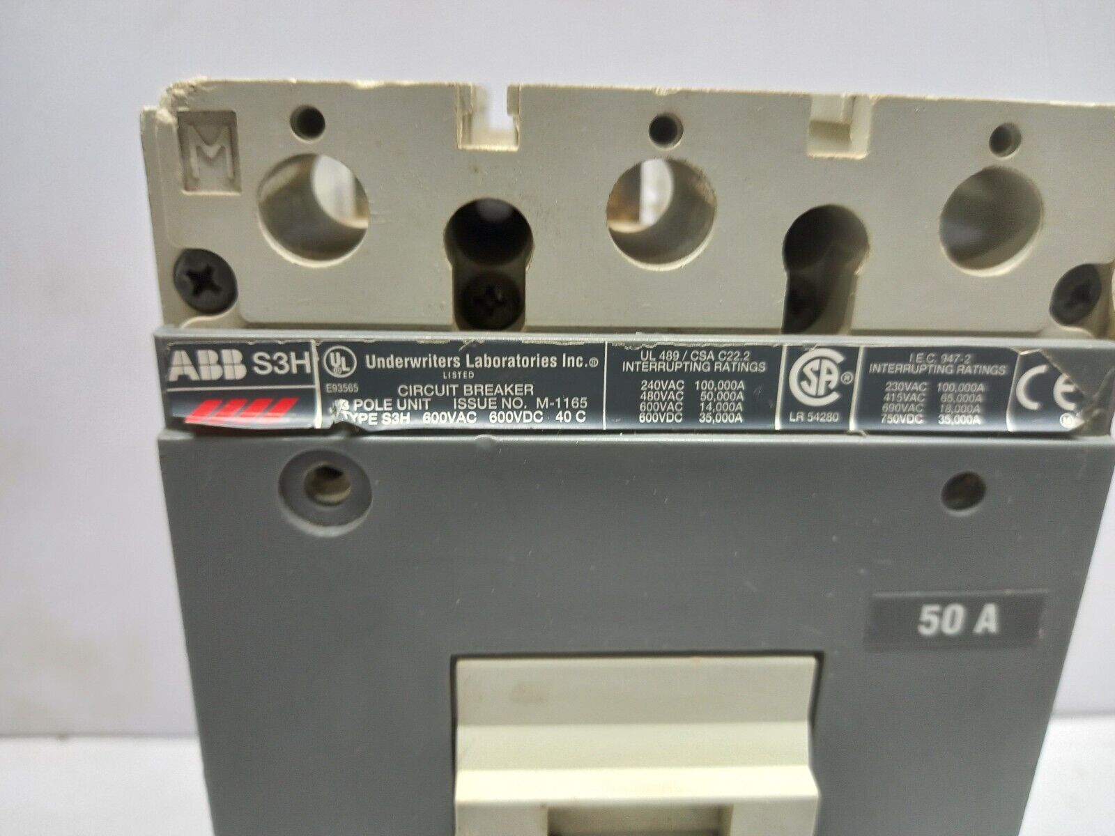 ABB S3H Circuit Breaker 50A 3P 600VAC 600VDC