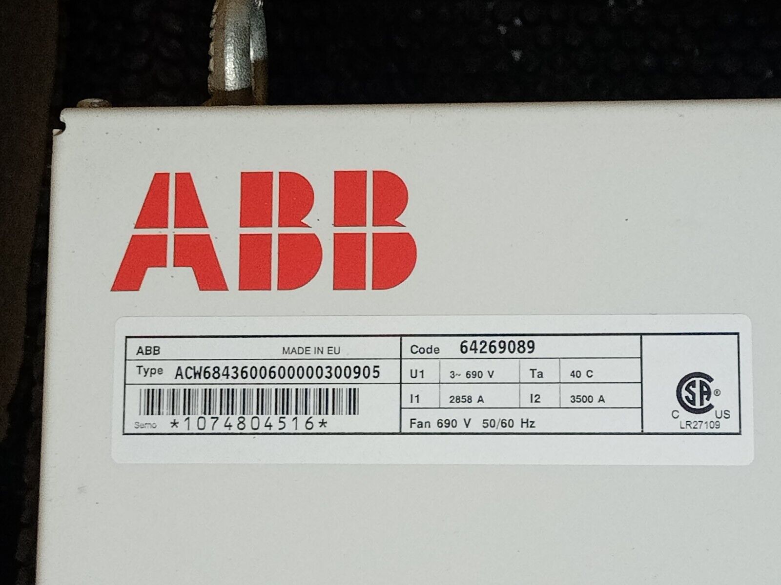 ABB ACS 600 Supply Module 64269089 ACW6843600600000300905 ACW 684 3600 6