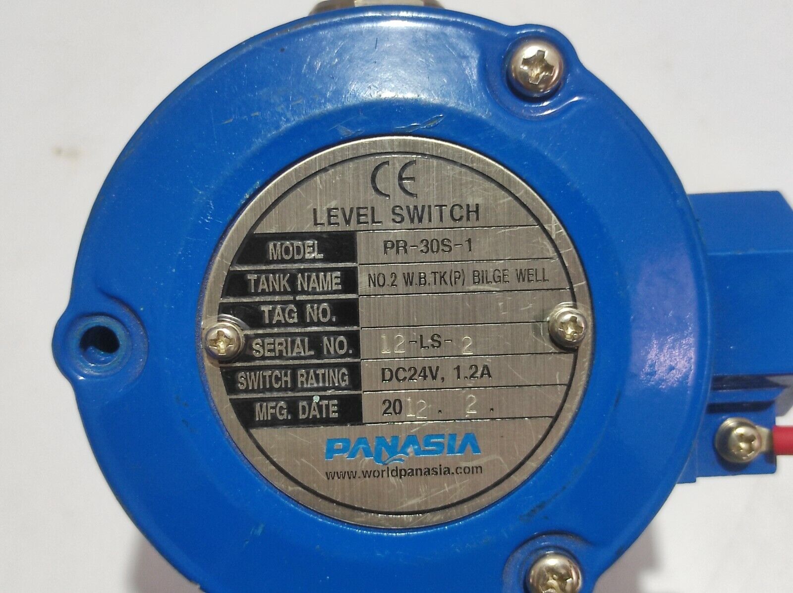 Panasia PR-30S-1 Level Switch PR30S1 Switch Rating DC24V 1.2A Tank Name NO2 W.B.
