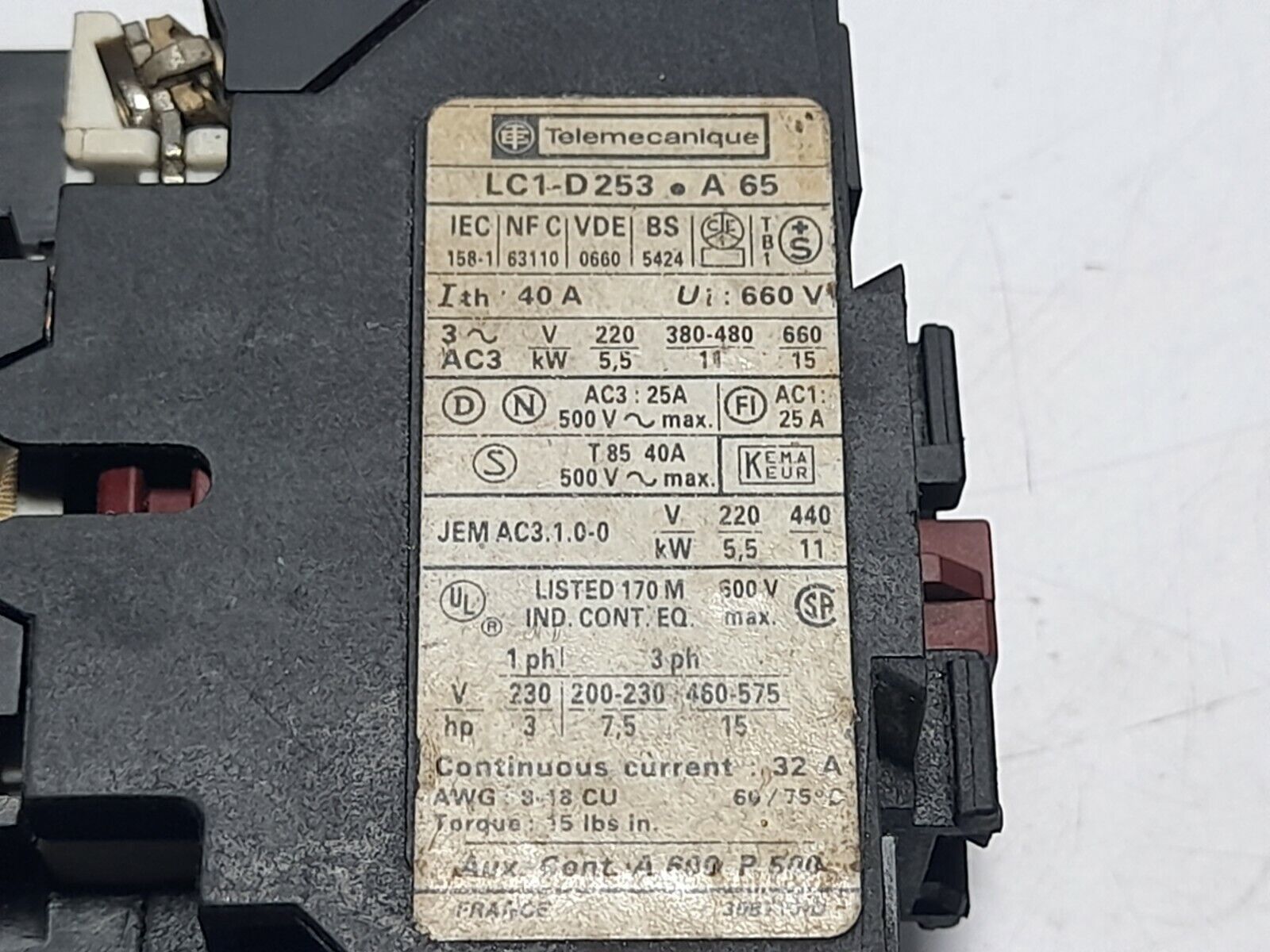 Telemecanique LC1-D253-A65 Contactor LC1D253A65 LC1D253 A65 110V50Hz 110-120V60H