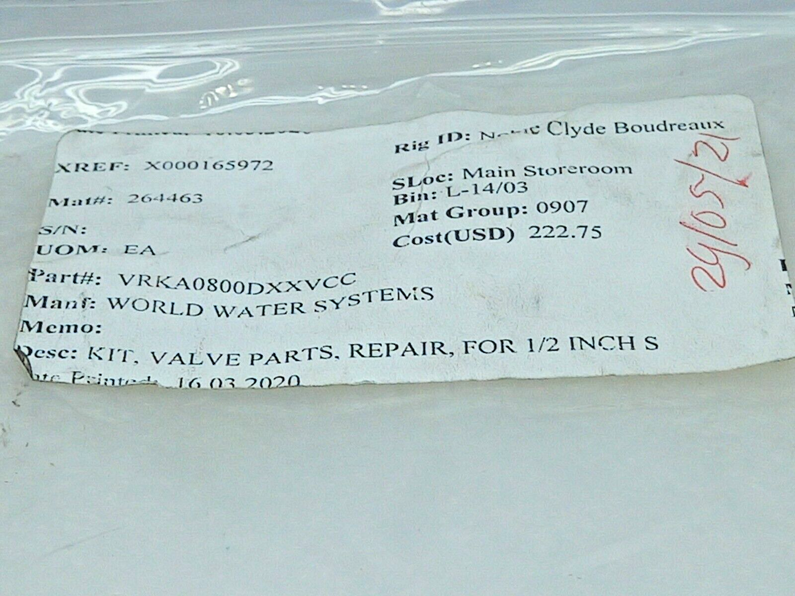 World Water System VRKA0800 Valve Parts Repair Kit For 1/2Inch