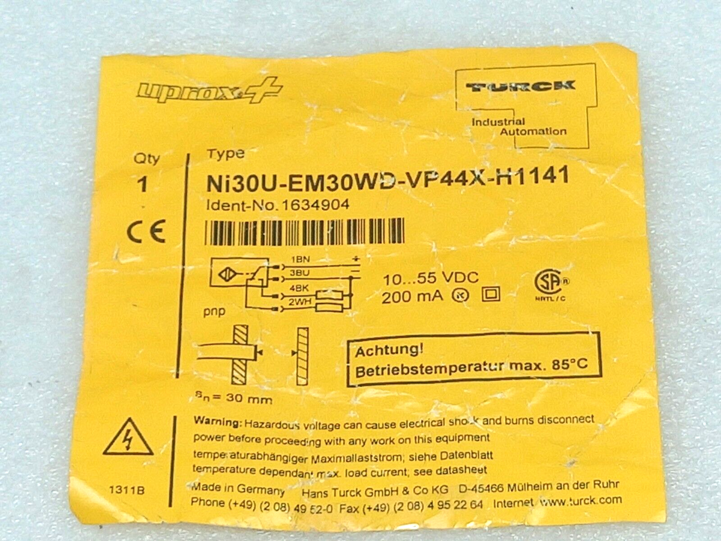 Truck Ni30U-EM30WD-VP44X-H1141 Uprox+ Inductive Sensor 10...55 VDC 200 mA