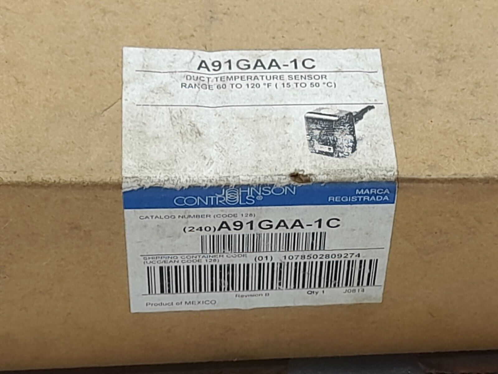 Johnson Controls A91GAA-1C Duct Temperature Sensor Range 60 To 120◦F(15 To 50◦C)