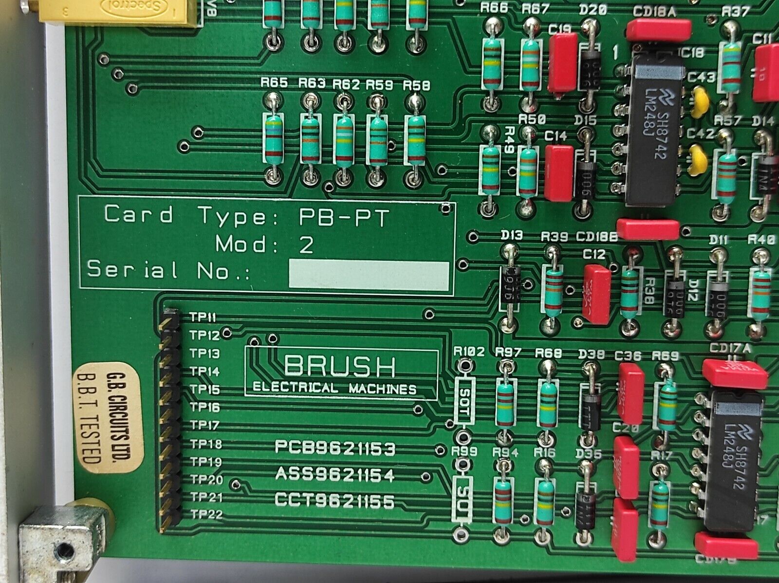 Brush Electrical Machines PB-PT Mod 2 PCB PCB9621153 ASS9621154 CCT9621155