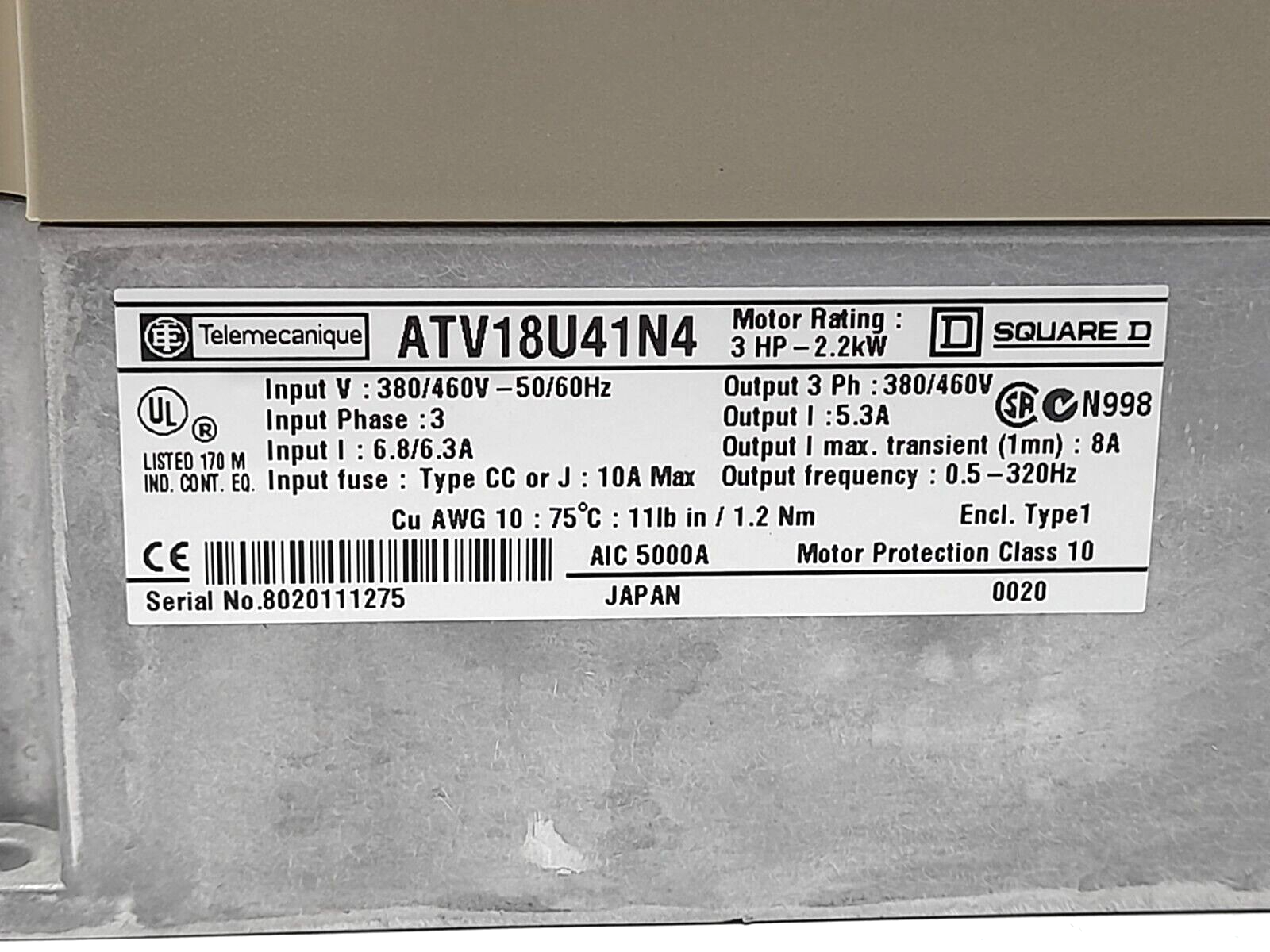 Telemecanique Square D ATV18U41N4 AC Speed Drive Frequency Converter