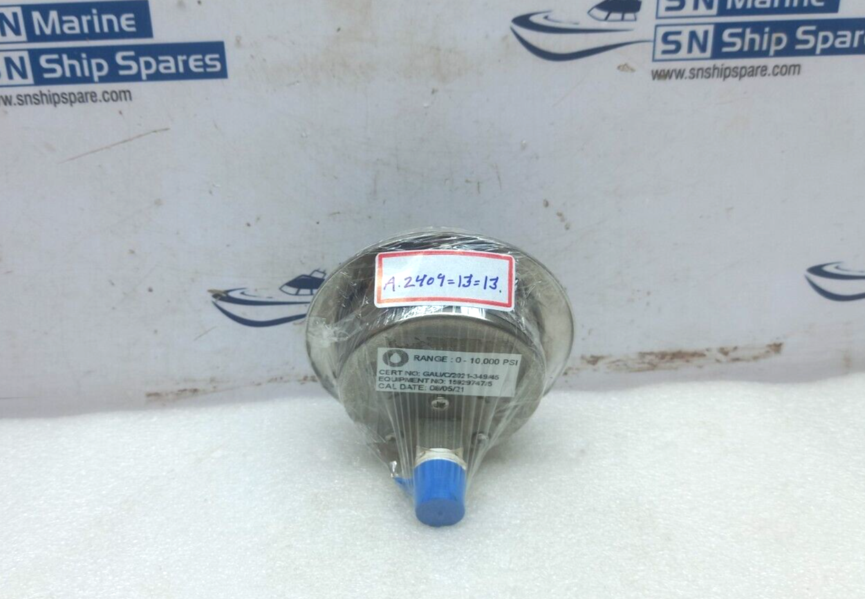 Stewarts 0-10000 PSI Pressure Gauge 316 S.S. Tube and Socket Vibragauge