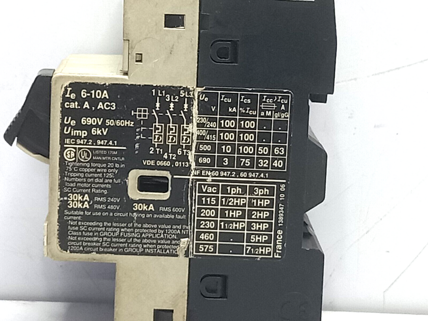 Telemecanique GV2-M14 Motor Protection Circuit Breaker 6-10A Ue 690V 50/60Hz