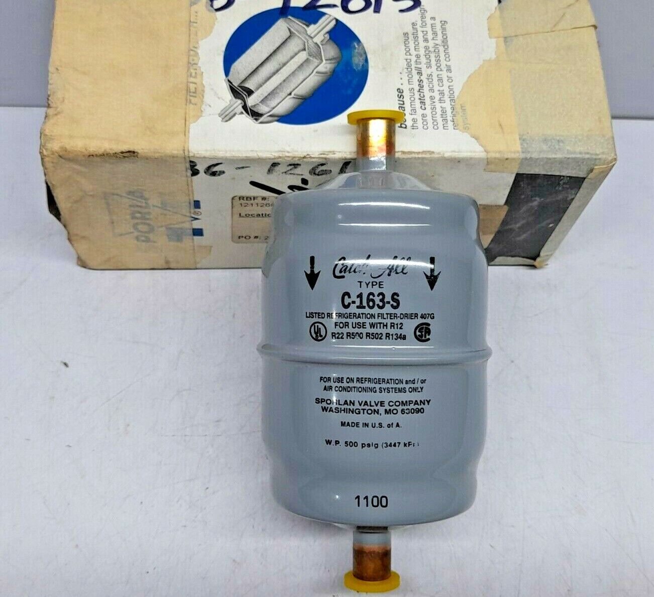 Sporlan C-163-S Catch All Filter Drier C163S W.P. 500 PSIG 3447 kPa