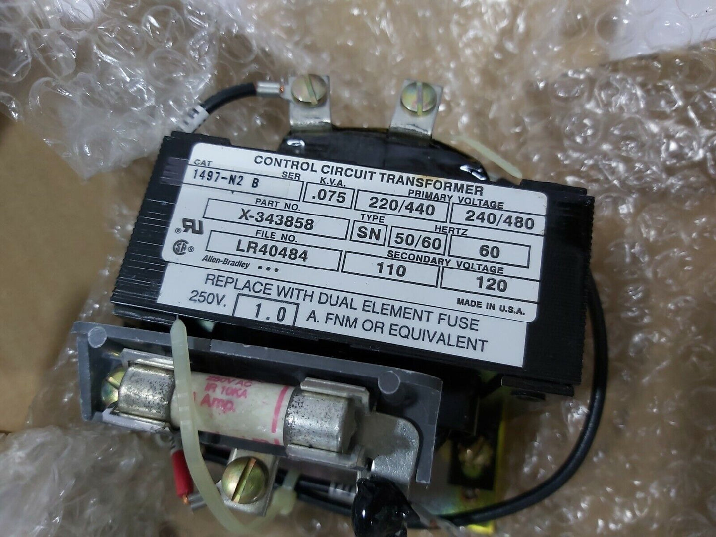 ALEEN BRADLEY 1497-N2 CONTROL CIRCUIT TRANSFORMER 75-VA BULLETIN-1497