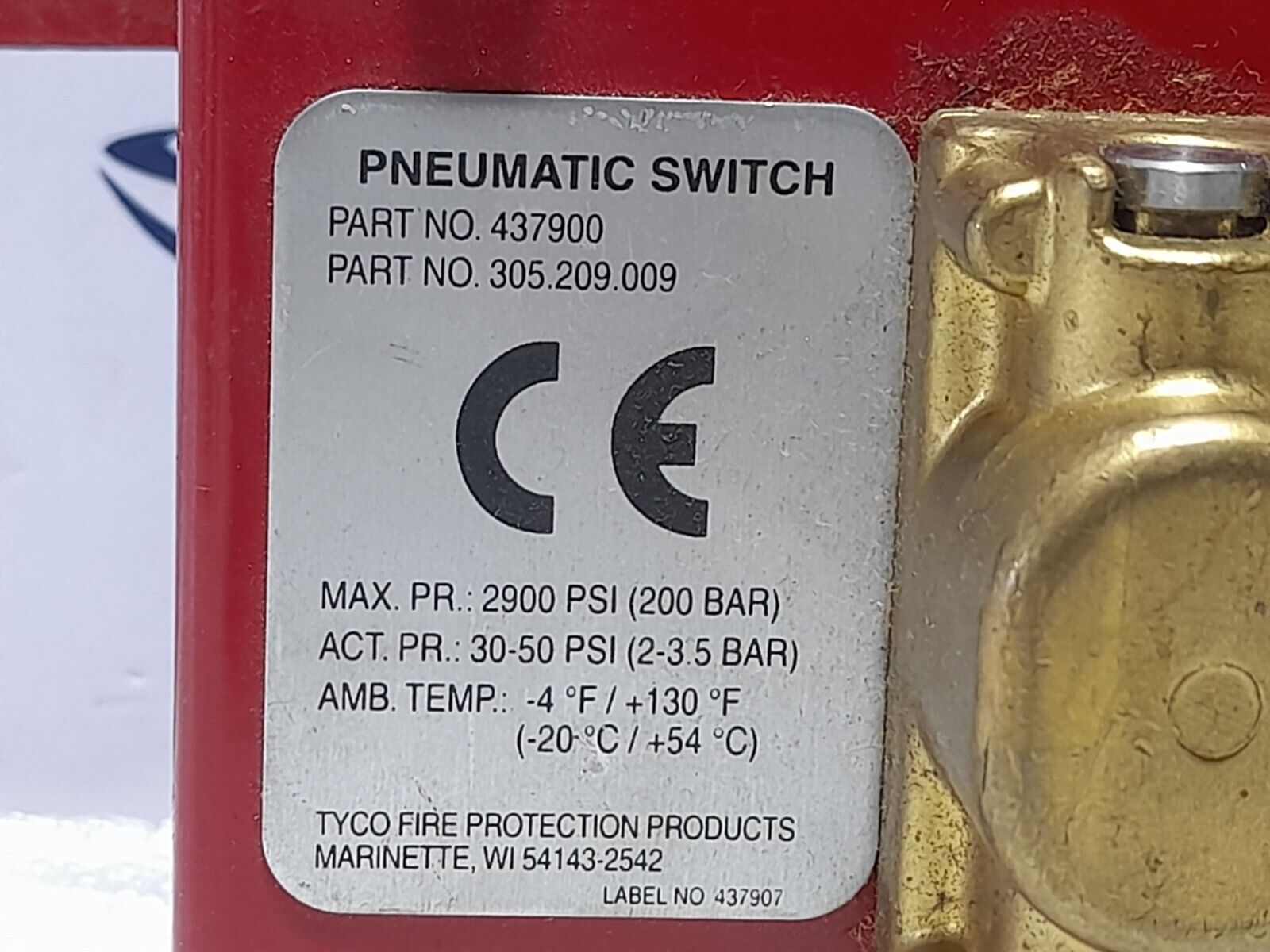 Tyco 437900 Pneumatic Switch 305.209.009 Ansul 437900 Pressure Switch DPST