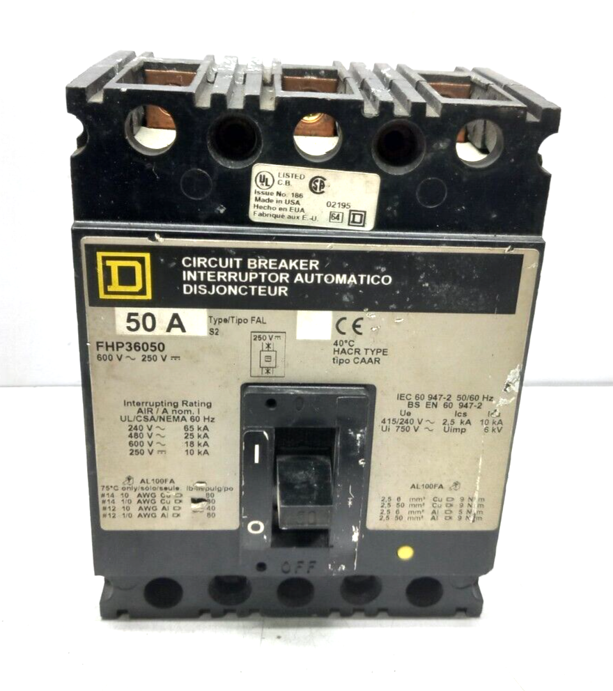 Square D FHP36050 Circuit Breaker 50A 600VAC 250VDC (1)