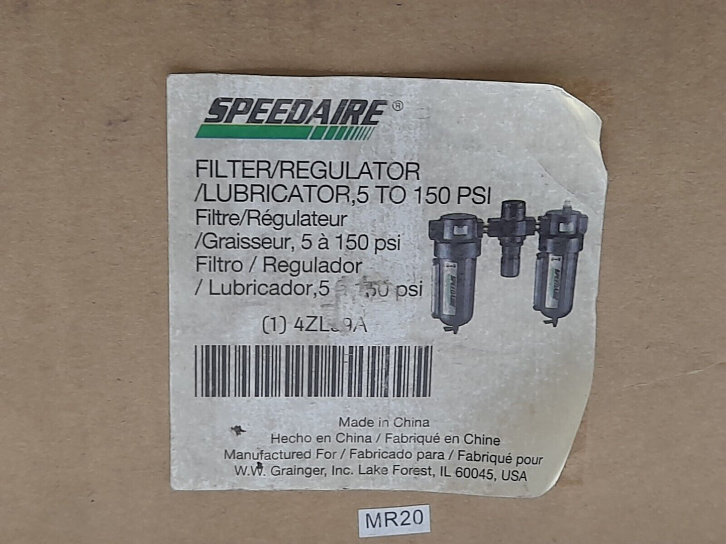 Speedair 4ZL99 Filter/Regulator/Lubricator 5 To 150 PSI 4ZL09A 4ZM09A 4ZL58A