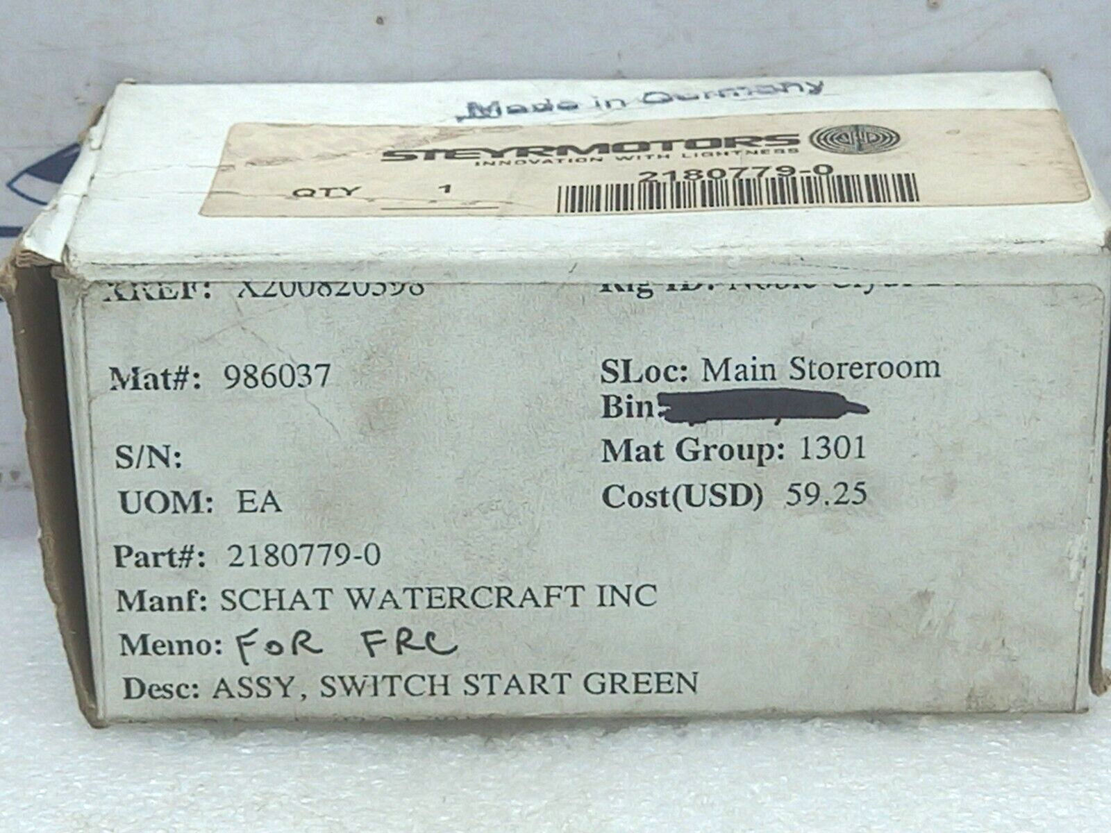 Steyrmotors 2180779-0 Assy. Switch Start Green 250V/6(4)A Schlegel BT