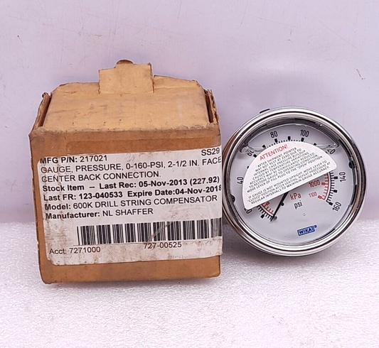 Wika 0-1100kPa 0-160psi Pressure Gauge NL Shaffer 217021 Center Back Connection
