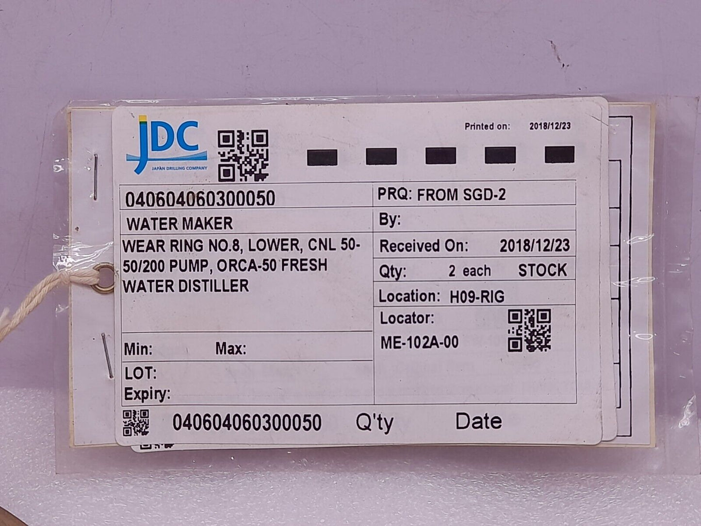 Alfa Laval Wear Ring No 8 Lower CNL 50-50/200 Pump ORCA-50 Fresh Water Distiller