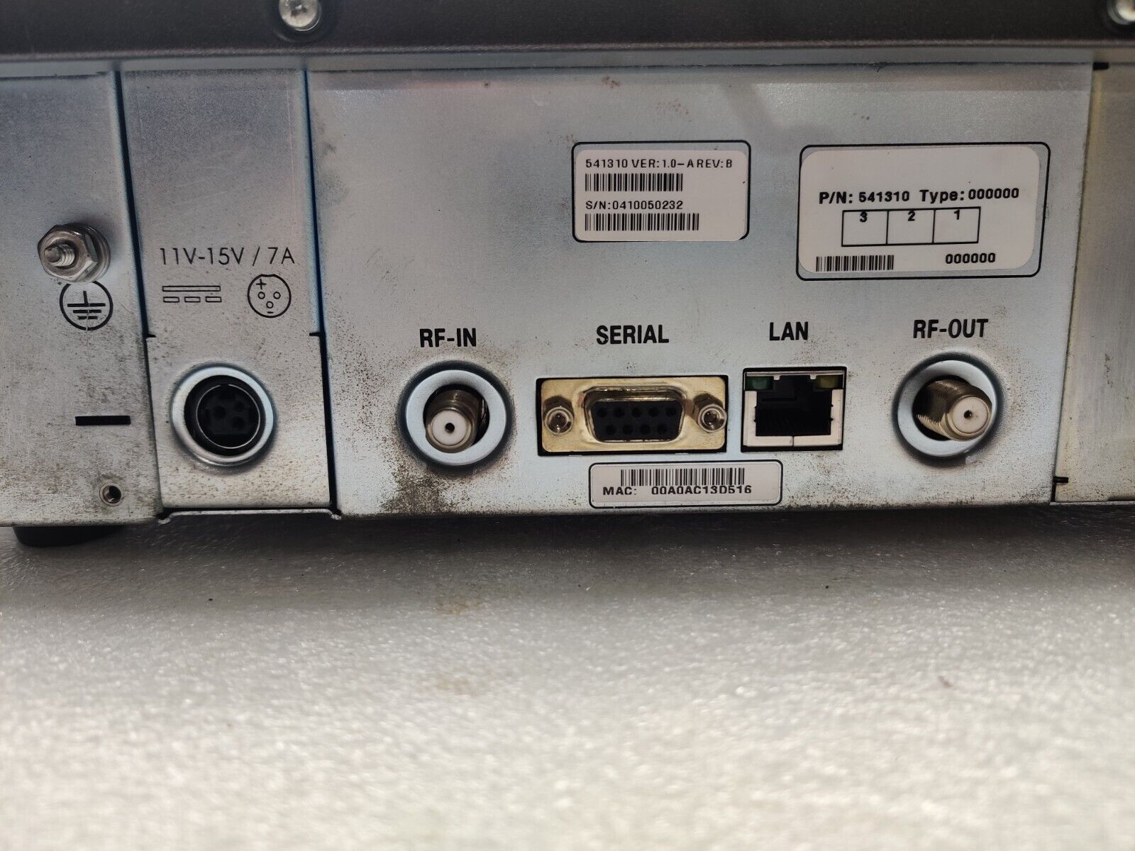 SkyEdge Modem VSAT Controller Type: 541310 Ver :1.0 Rev: B BR E02