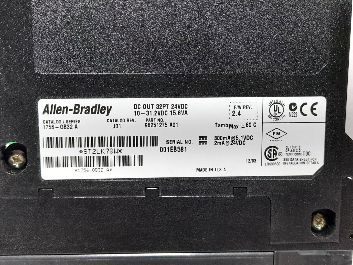 Allen Bradley 1756-OB32 Ser A DC Output Module DC Out 32PT 24VDC 10-31.2VDC 15.6