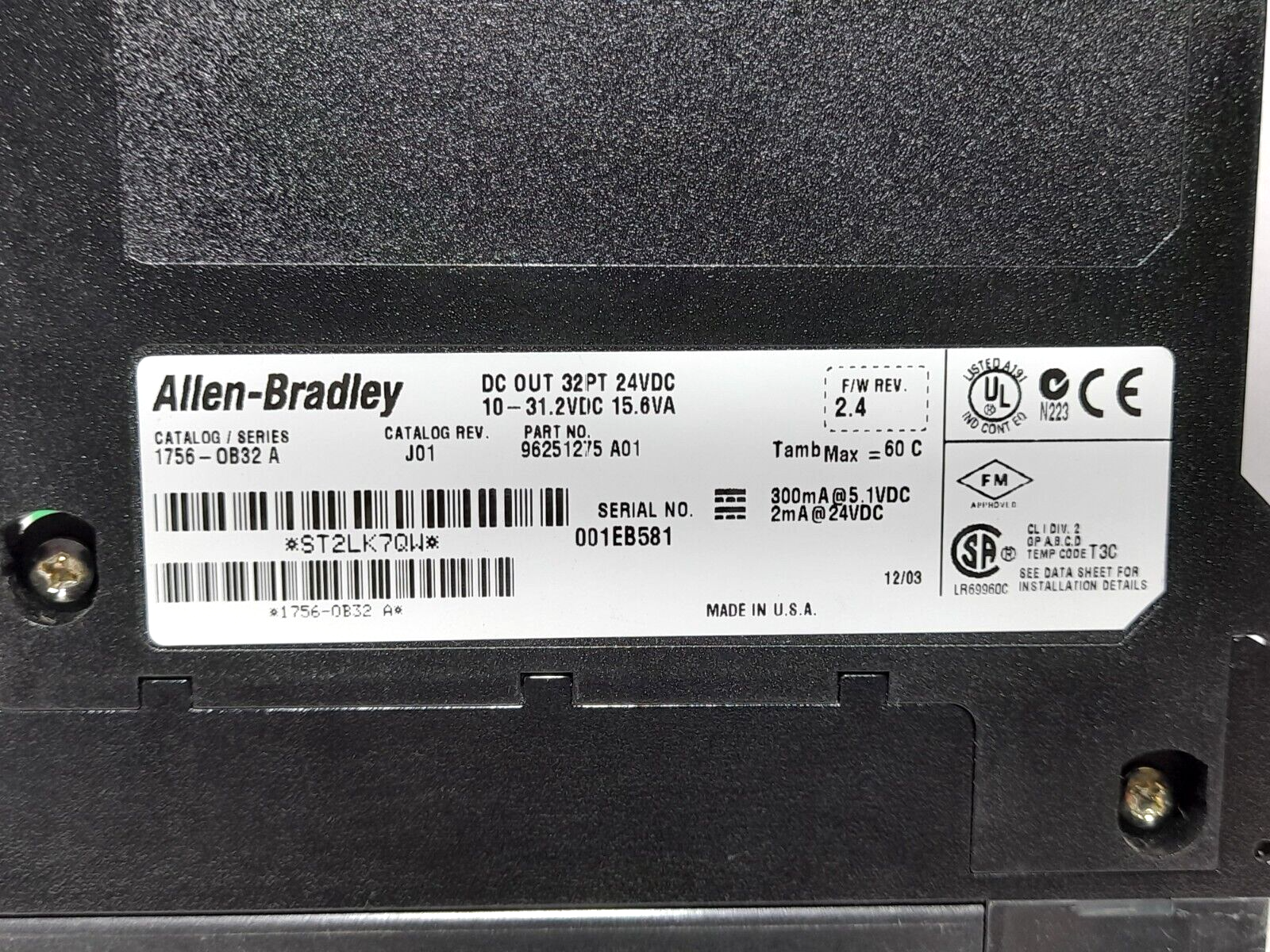 Allen Bradley 1756-OB32 Ser A DC Output Module DC Out 32PT 24VDC 10-31.2VDC 15.6