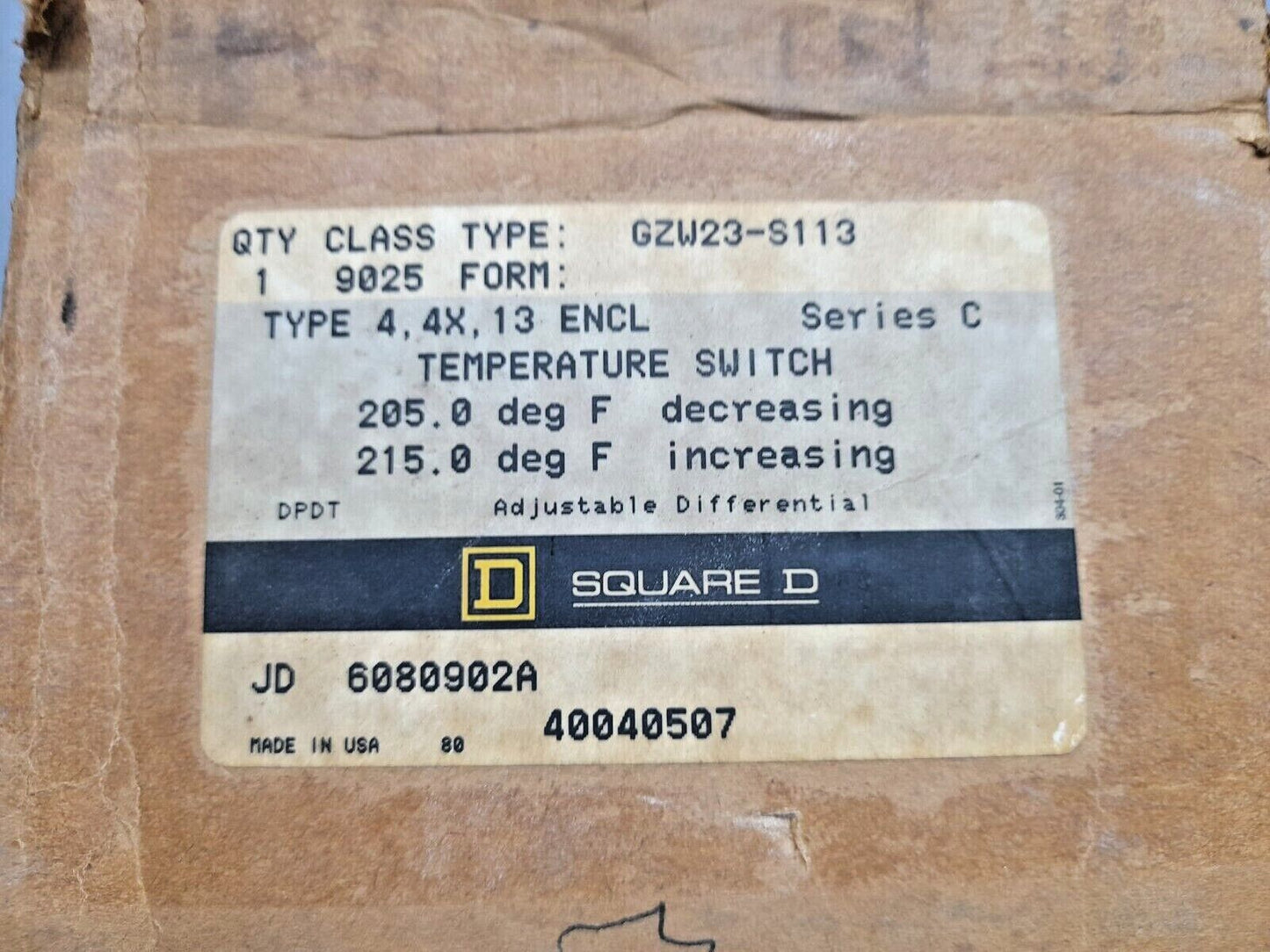 Square D 9025 GZW23-5113 Ser C Temperature Switch 40040507 EMD 1-40040507