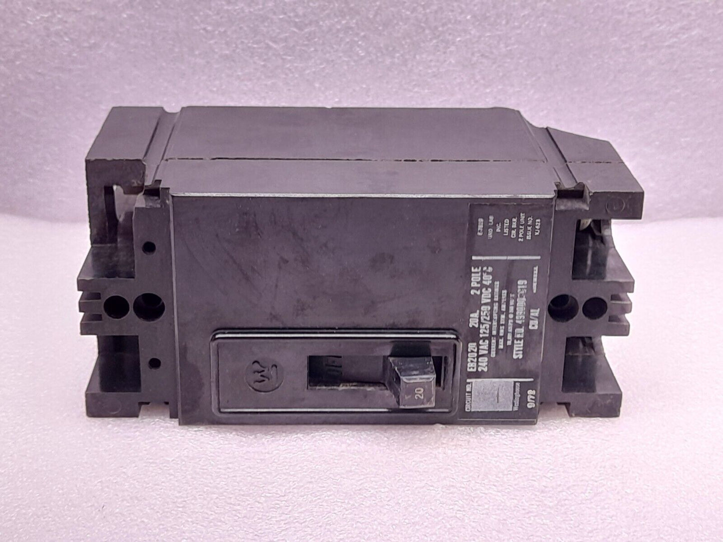 Westinghouse EB2020 Circuit Breaker 20A 2P 240VAC 125/250VDC
