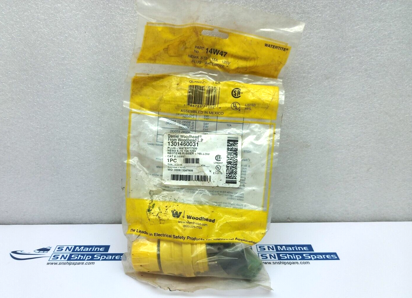 Woodhead 130146003 Yellow Rubber Plug NEMA-5-15 15A 125V