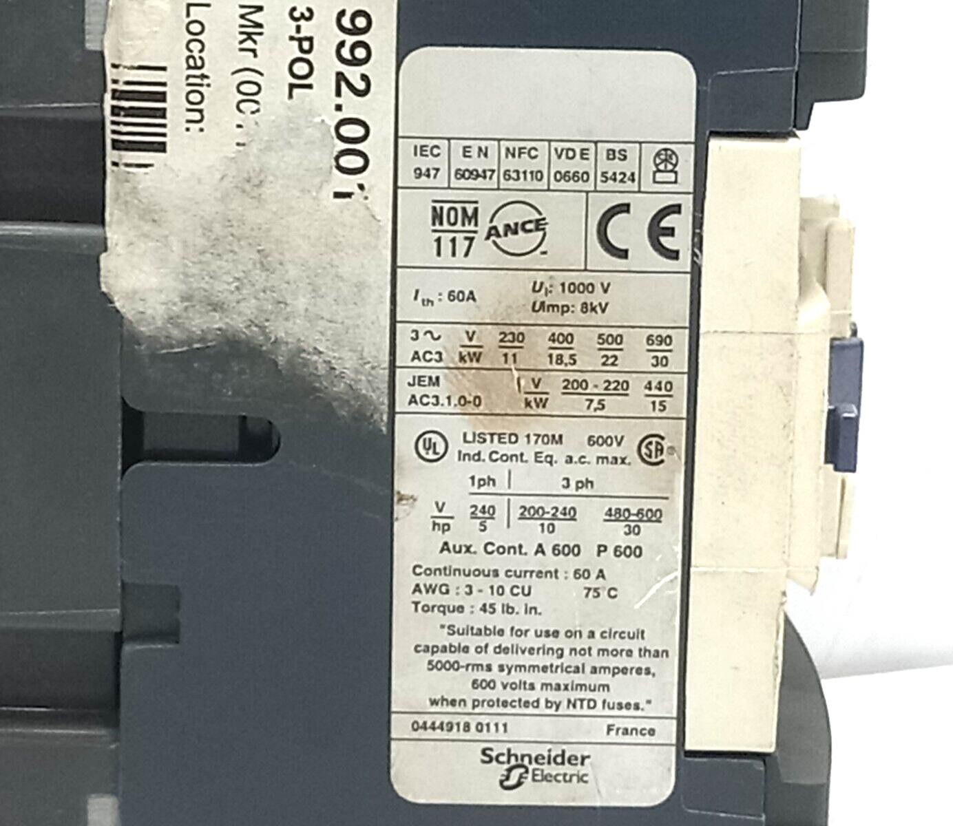 Telemecanique LC1 D40 Contactor Schneider LC1 D4011 I:60A LX1 D6 P7 230V 50/60Hz
