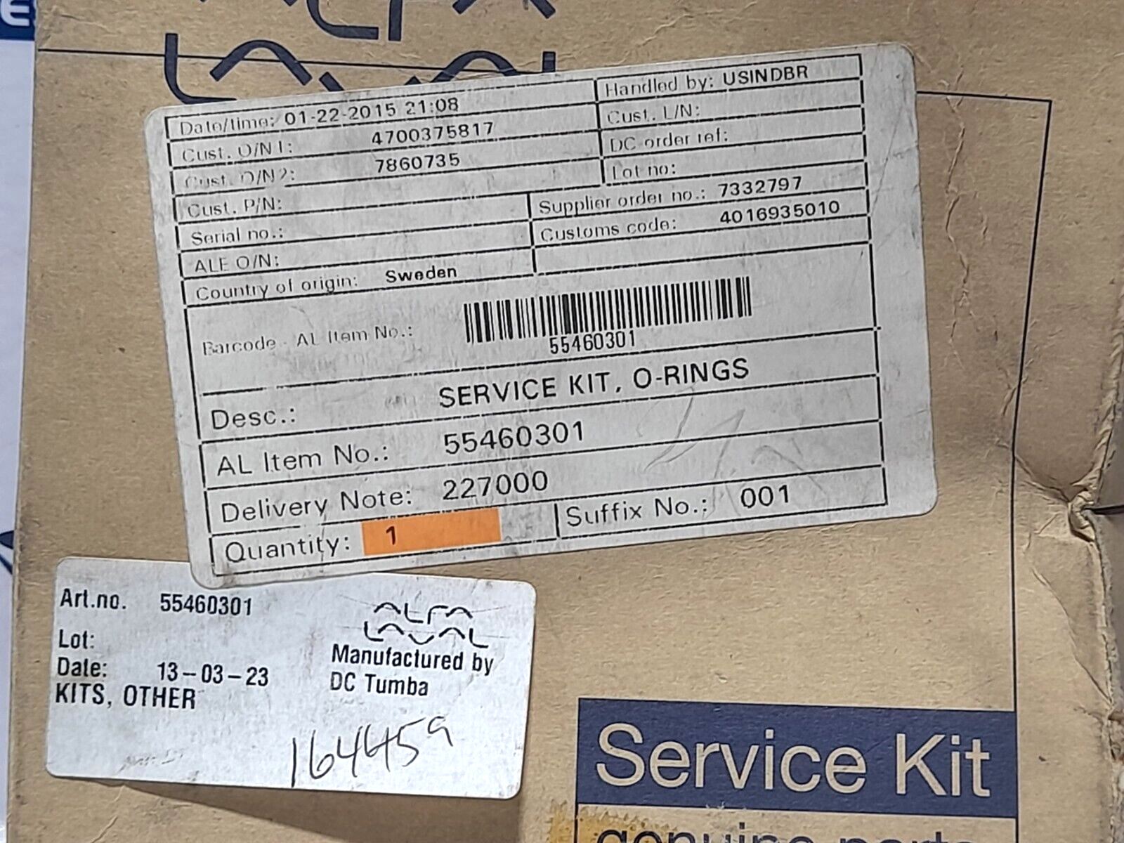 Alfa Laval 55460301 O-Ring Service Kit 55460301DXXVCC O-Ring Kit