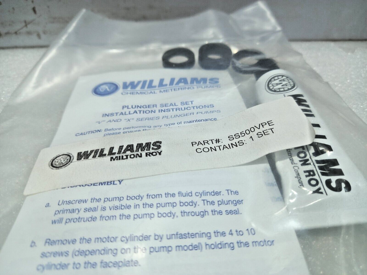 WILLIAMS Milton Roy SS500VPE Plunger Seal Kit