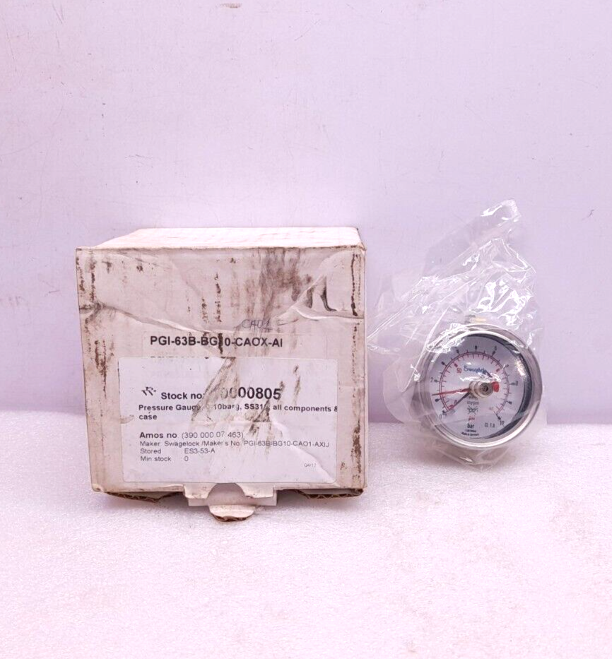 Swagelok PGI-63B-BG10-CAO1-AXIJ Pressure Gauge 0-10 Bar 0-145 PSI