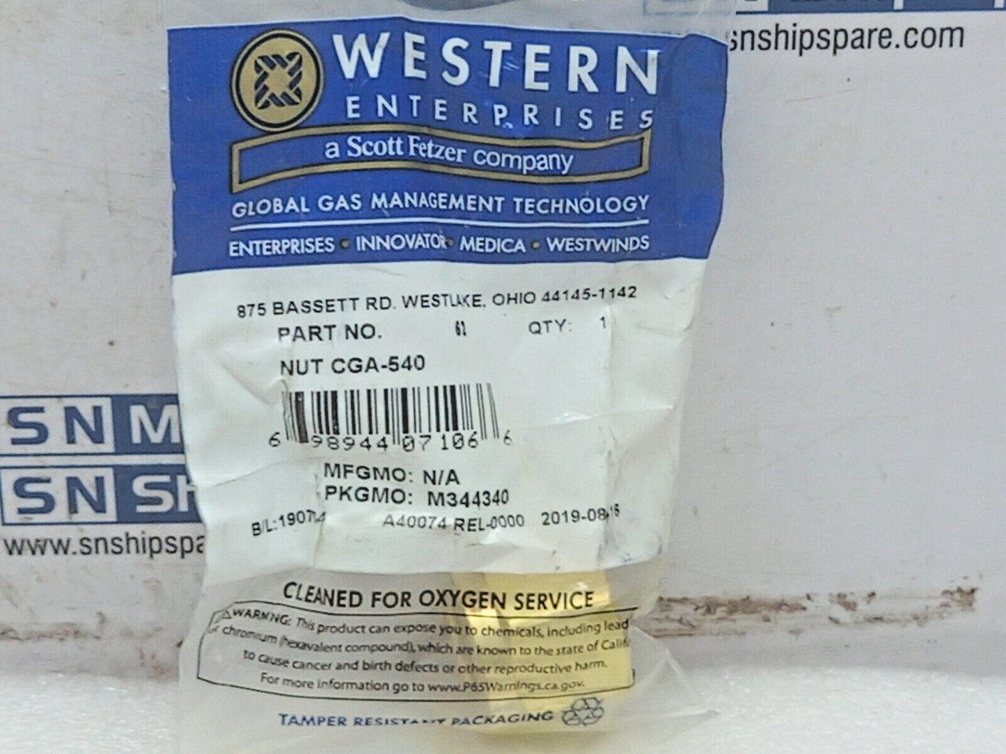 Western Enterprise 62 Brass Nut CGA-540 Qingdao 25900 5PCs In Lot