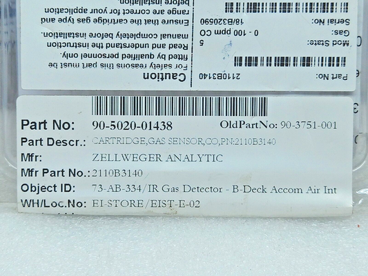 Zellweger Analytic 2110B3140 Cartridge Sensor 0-100ppm CO 90-5020-01438