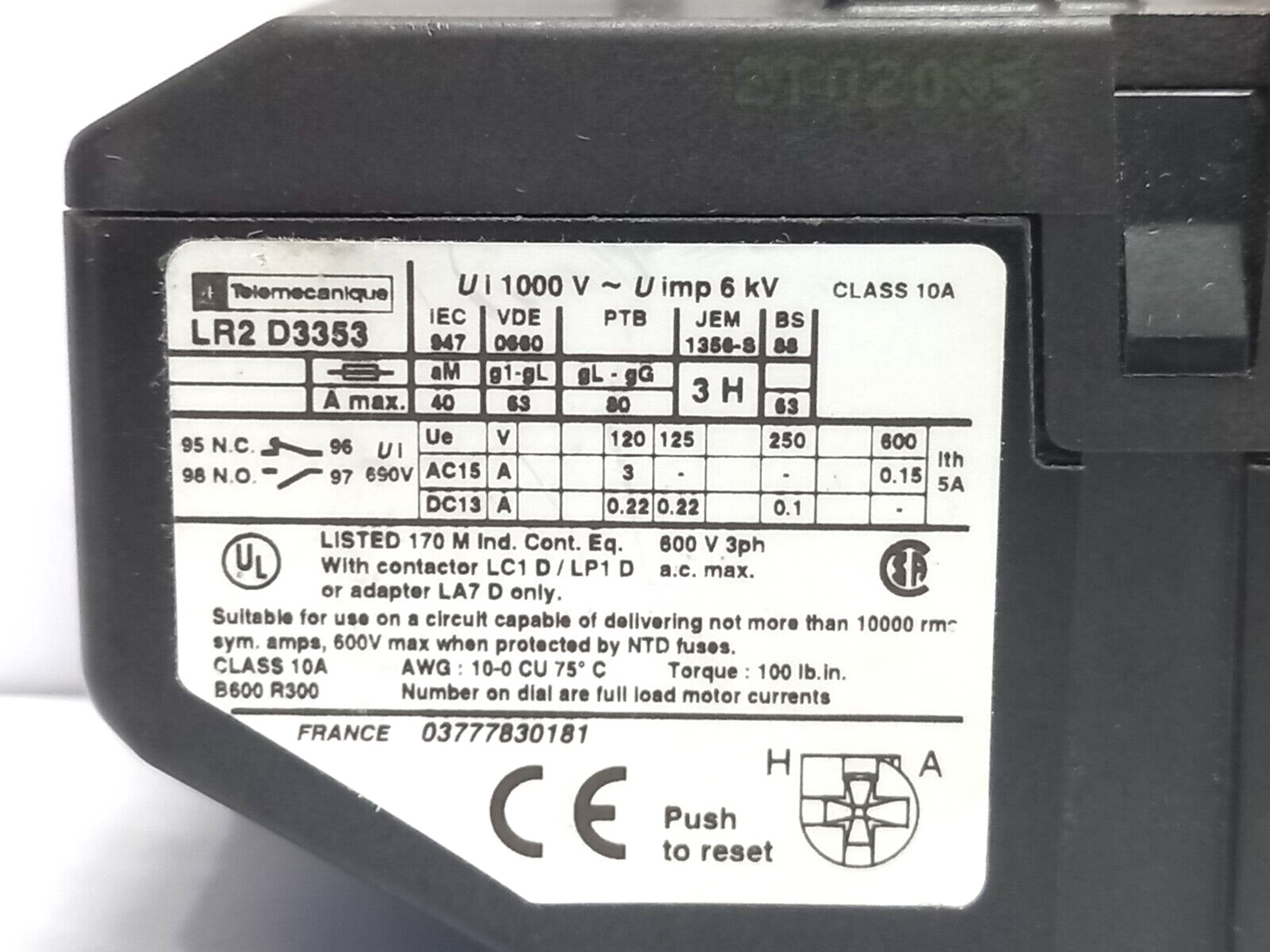 Telemecanique LR2D3353 Thermal Overload Relay 23-32A LR2 D3353 Ui 1000VAC Uimp 6