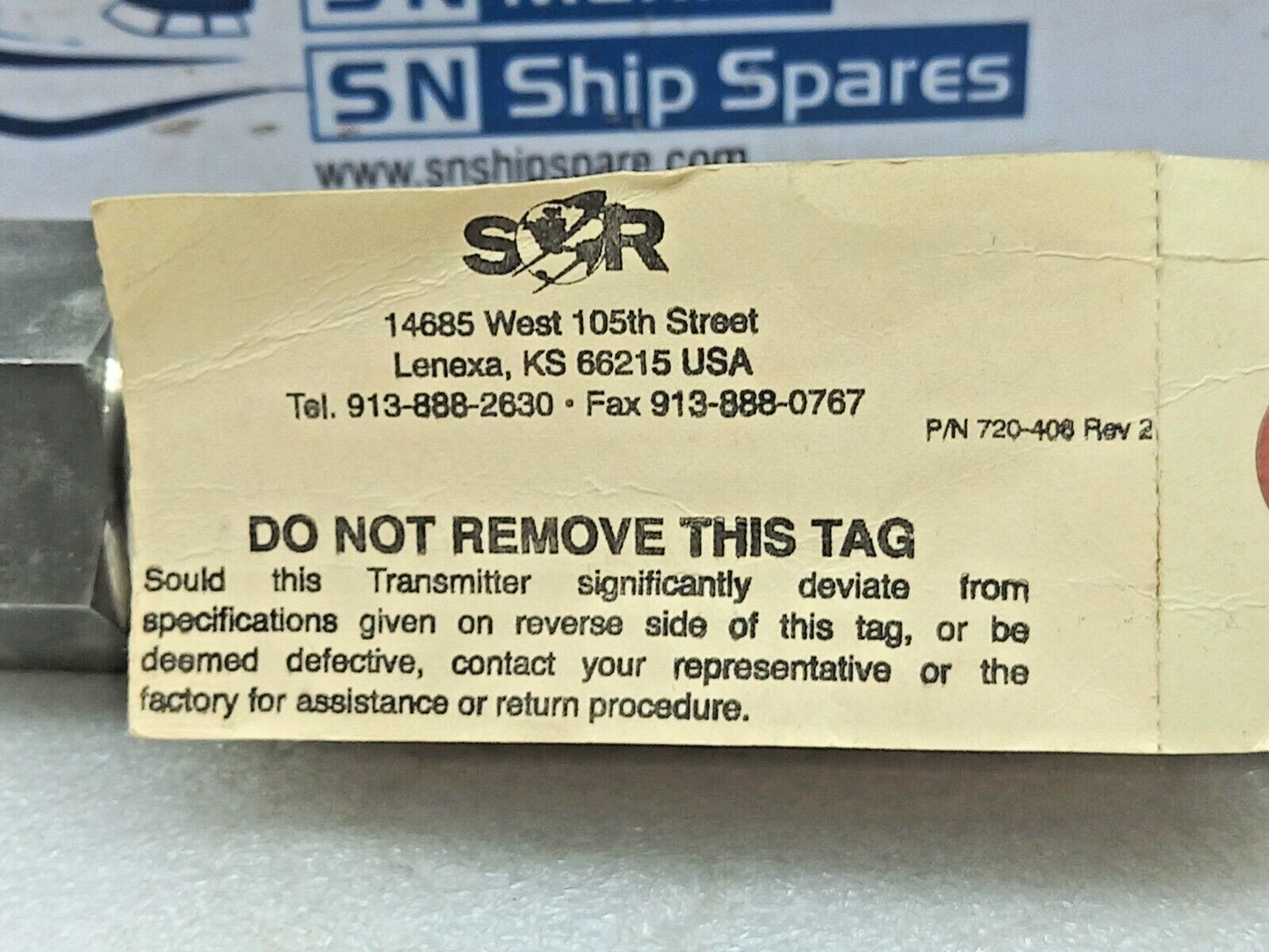 SOR 534HS-TN5K-P9-C1A Pressure Transmitter 0-5000Psi P/N 720-408 Rev 2