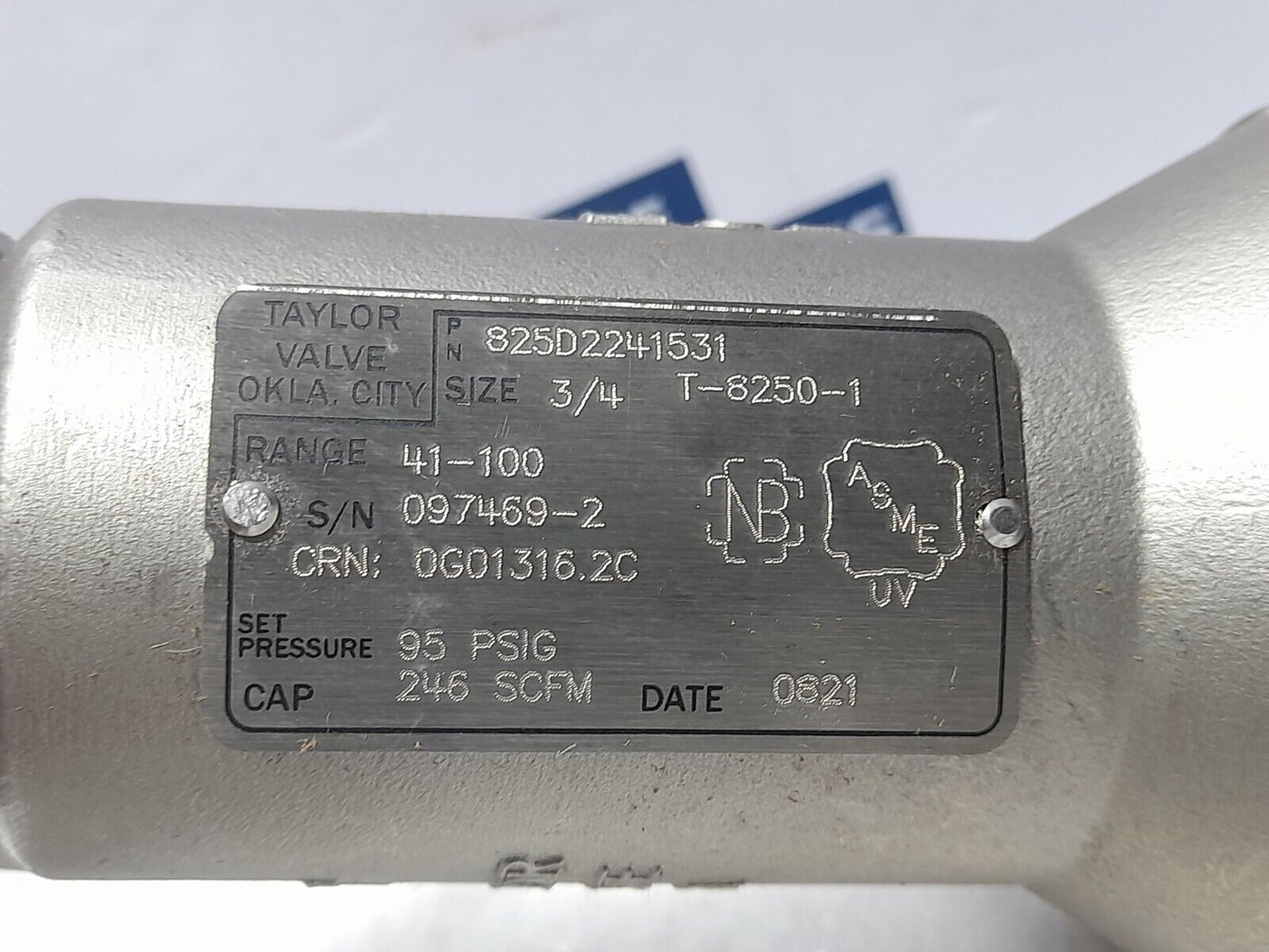 Taylor 8250 Relief Valve 825D2241531 Range 41-100 T-8250-1 Inlet ¾” Outlet 1” Se