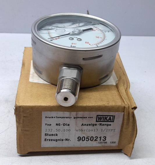 Wika 9050213 Pressure Gauge 232.50.100 ½ NPT 0-4 Bar 0-60 PSI