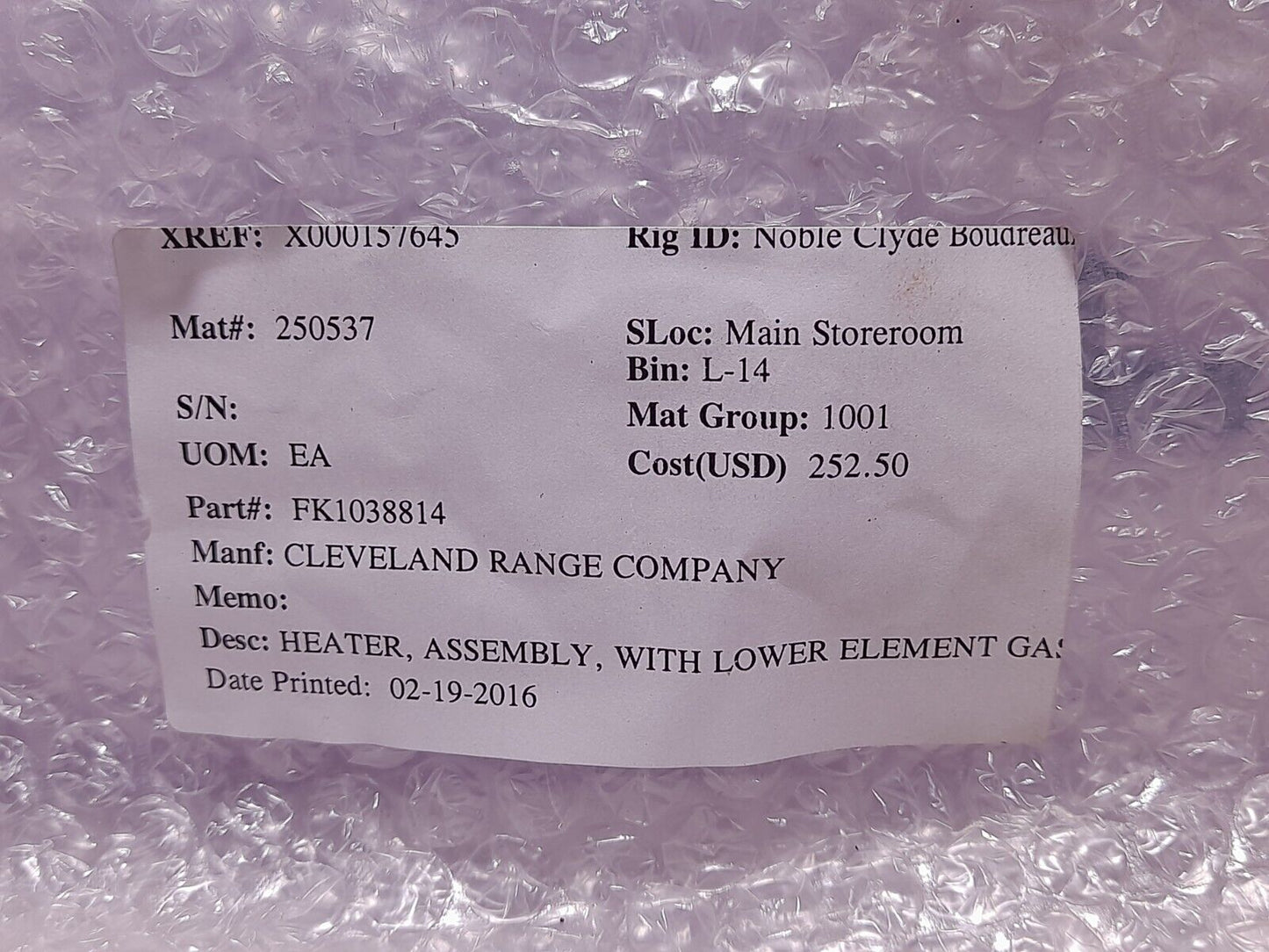 Watlow U2-29-19-3 Heater Element 480V 8kW Cleveland Range Company FK1038814 U229