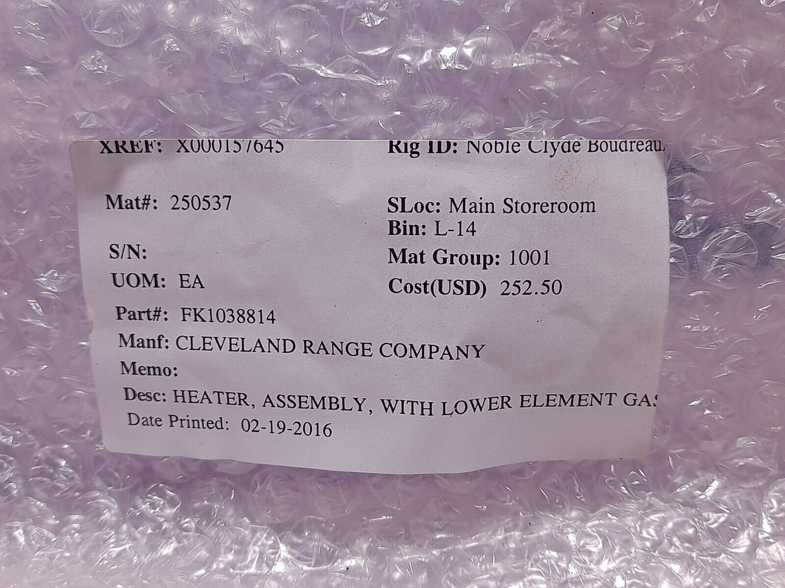 Watlow U2-29-19-3 Heater Element 480V 8kW Cleveland Range Company FK1038814 U229