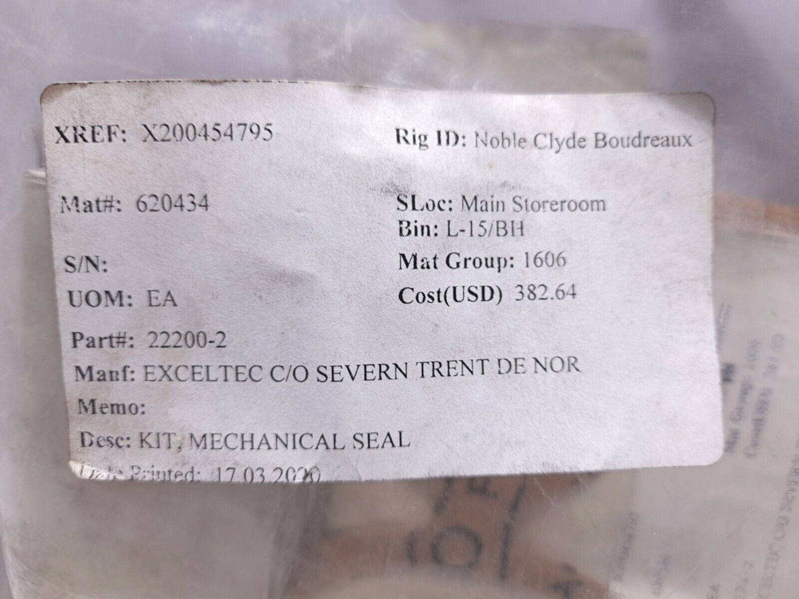 STDN Seal Kit 22200-2 Exceltec 22200-2 Mechanical Seal Kit