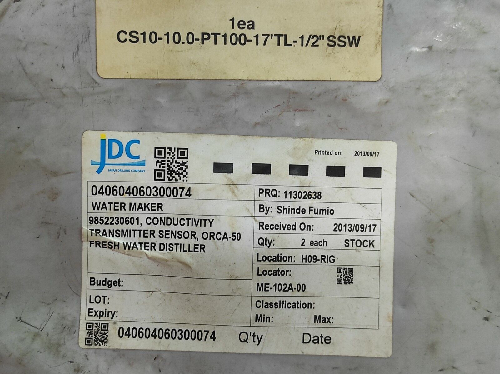 Alfa Laval 9852230601 Conductivity Transmitter Sensor CS10 K=10.0 PT100 17’TL ½”