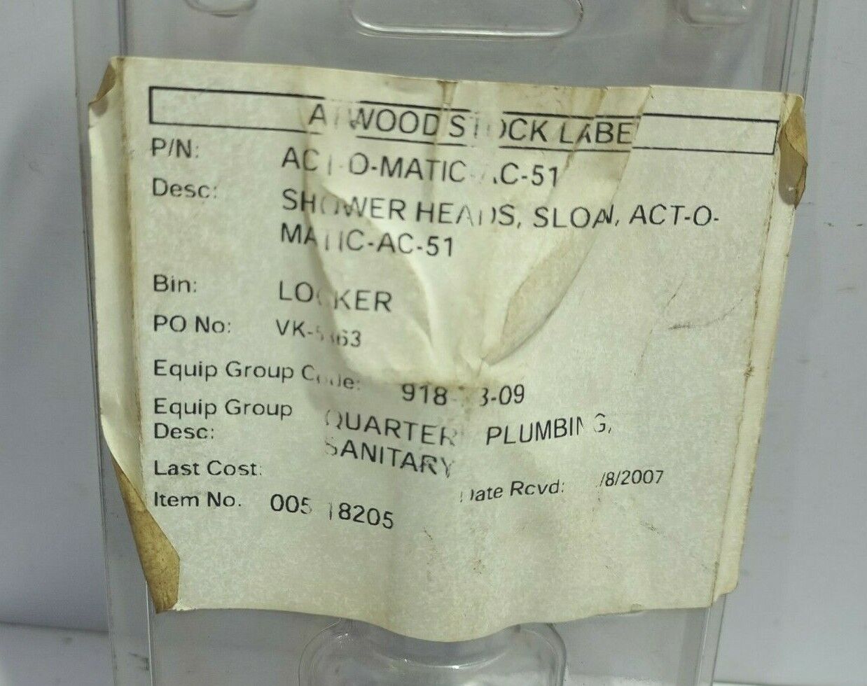 Sloan Valve A112.18.1M Self Cleaning  ACT-O-Matic Shower Head 2.5 G.P.M. Max