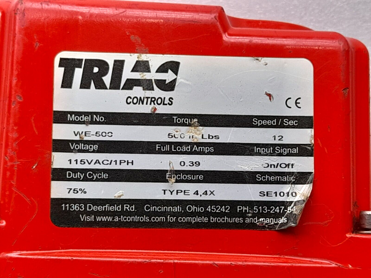 Triac WE-500 Electric Actuator 2 Position Control 115VAC 1Ph 500 In-Lbs 0.39A FL