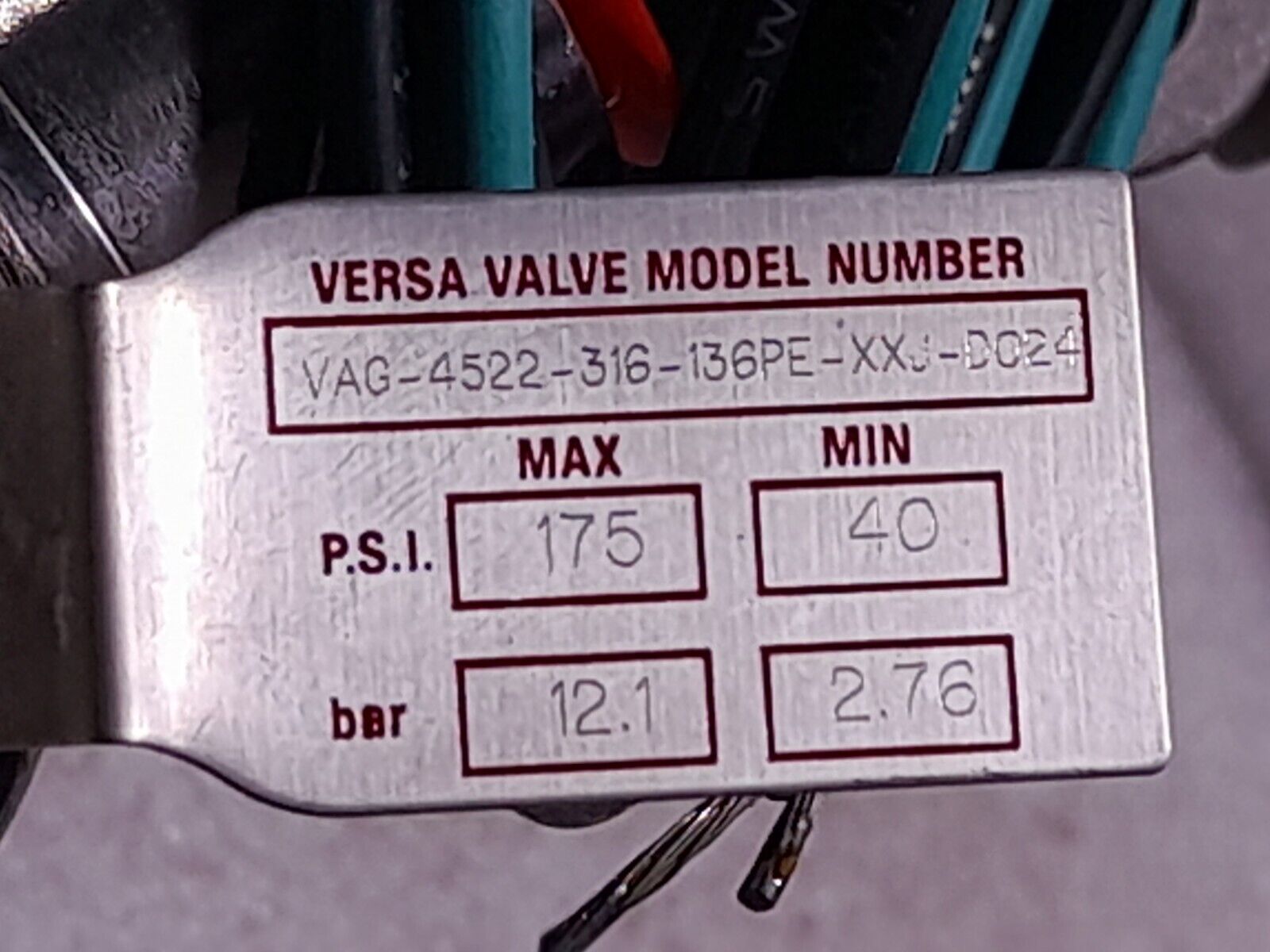 Versa VAG-4522-316-136PE-XXJ-D024 Solenoid Valve Min-Max 40-175 PSI 2.76-12.1 Ba